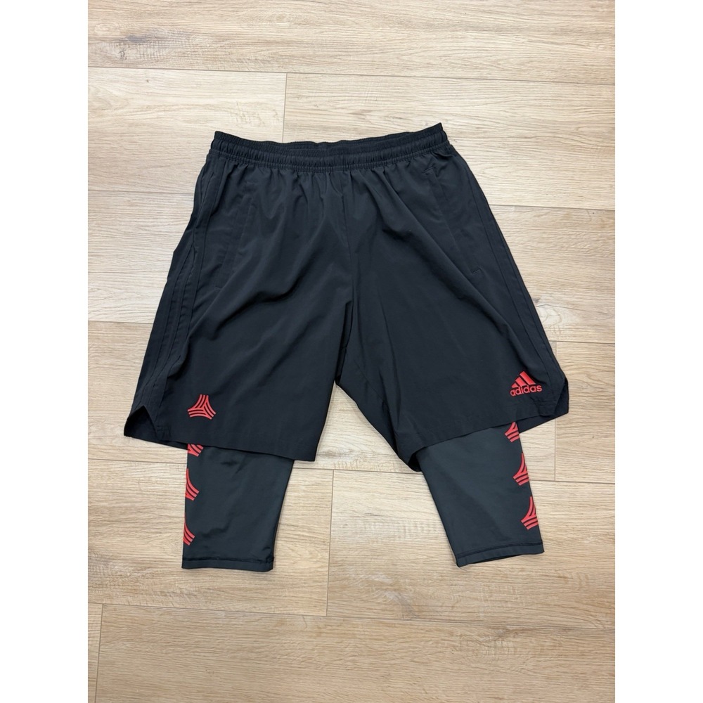Adidas Tango 2 in 1 Shorts Mens XL Black Red Compression Training Soccer